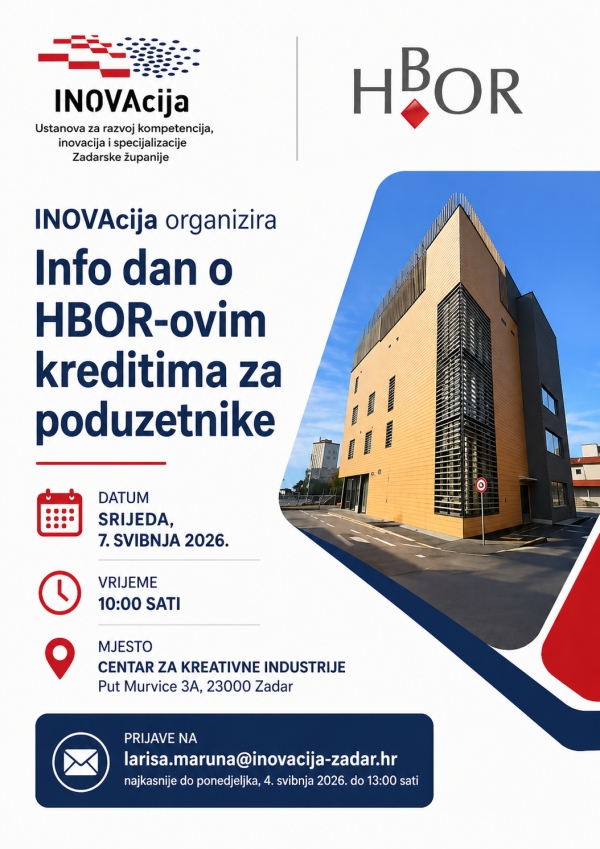 INFO DAN O HBOR-ovim KREDITIMA ZA PODUZETNIKE U ORGANIZACIJI USTANOVE INOVAcija