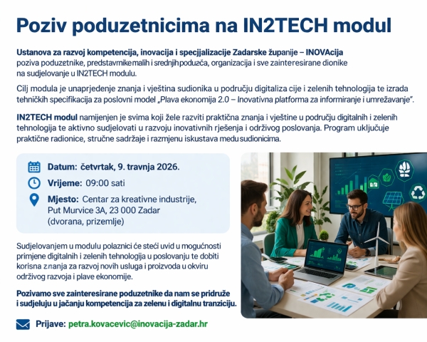 Poziv poduzetnicima na IN2TECH modul