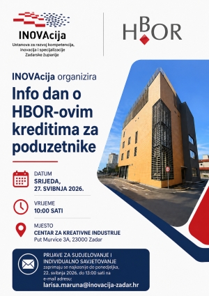 INFO DAN O HBOR-ovim KREDITIMA ZA PODUZETNIKE U ORGANIZACIJI USTANOVE INOVAcija