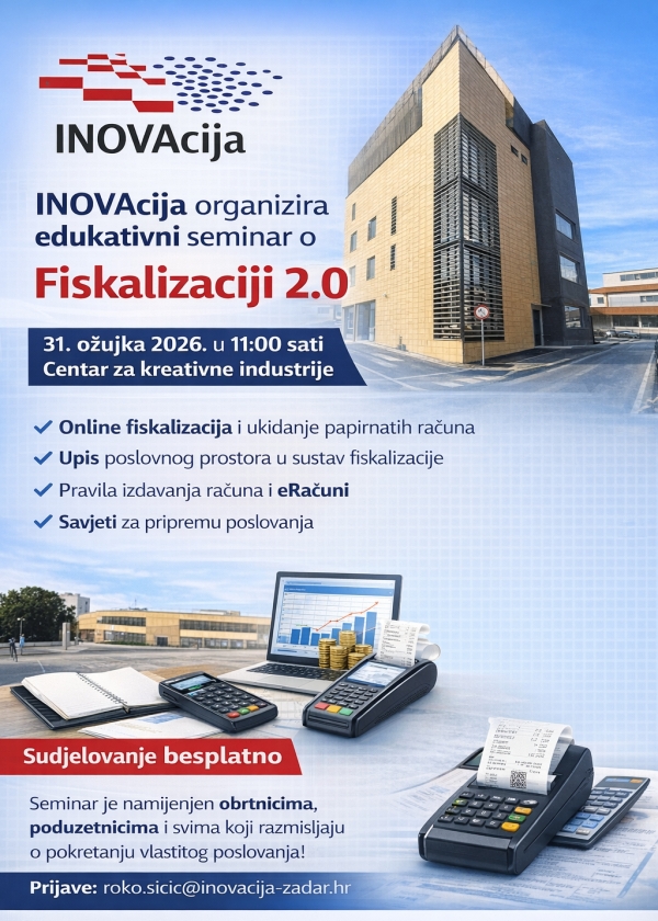 Ustanova INOVAcija poziva vas na besplatni edukativni seminar- Fiskalizacija 2.0