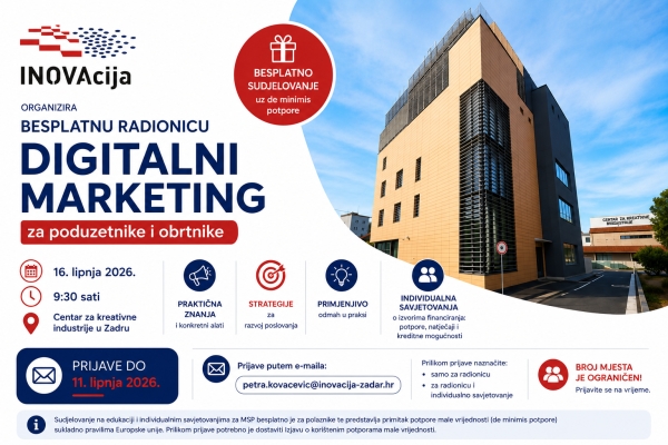 INOVAcija organizira besplatnu radionicu o digitalnom marketingu za poduzetnike i obrtnike