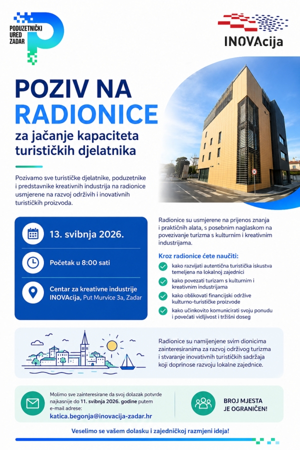 Poziv na radionice za jačanje kapaciteta turističkih djelatnika